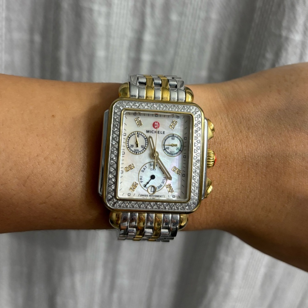 Michele two tone Mother-of- Pearl Deco watch